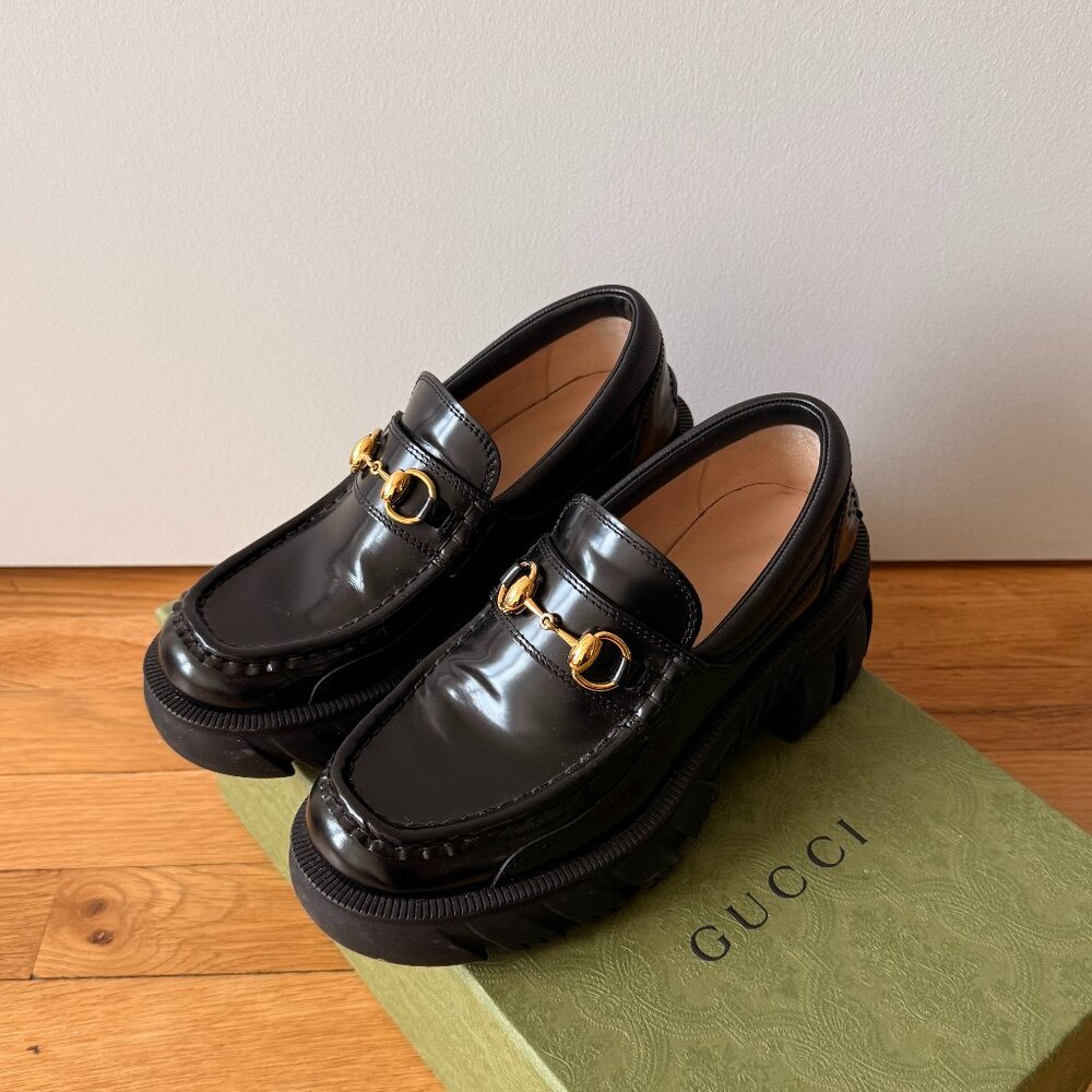 GUCCI Romance horsebit-detailed leather platform loafers